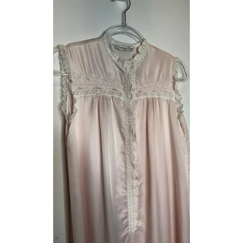 Late 1960s Christian Dior Lingerie Pink Lace Nightgown Slip Dress size Small